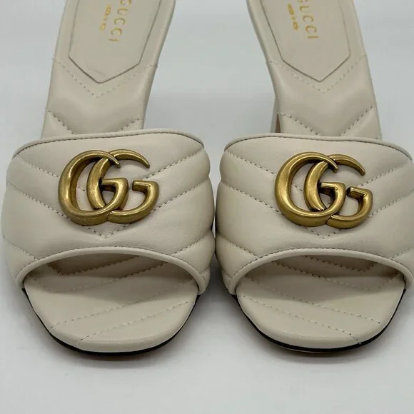 Gucci Marmont GG Padded Chevron Matelasse Leather Mule Sandal Heels Shoes - Picture 9 of 16